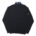 GREEN COAST Mens Black Pullover Plain 1/4 Zip Jumper Cotton Blend L Half Zip