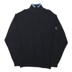 GREEN COAST Mens Black Pullover Plain 1/4 Zip Jumper Cotton Blend L Half Zip