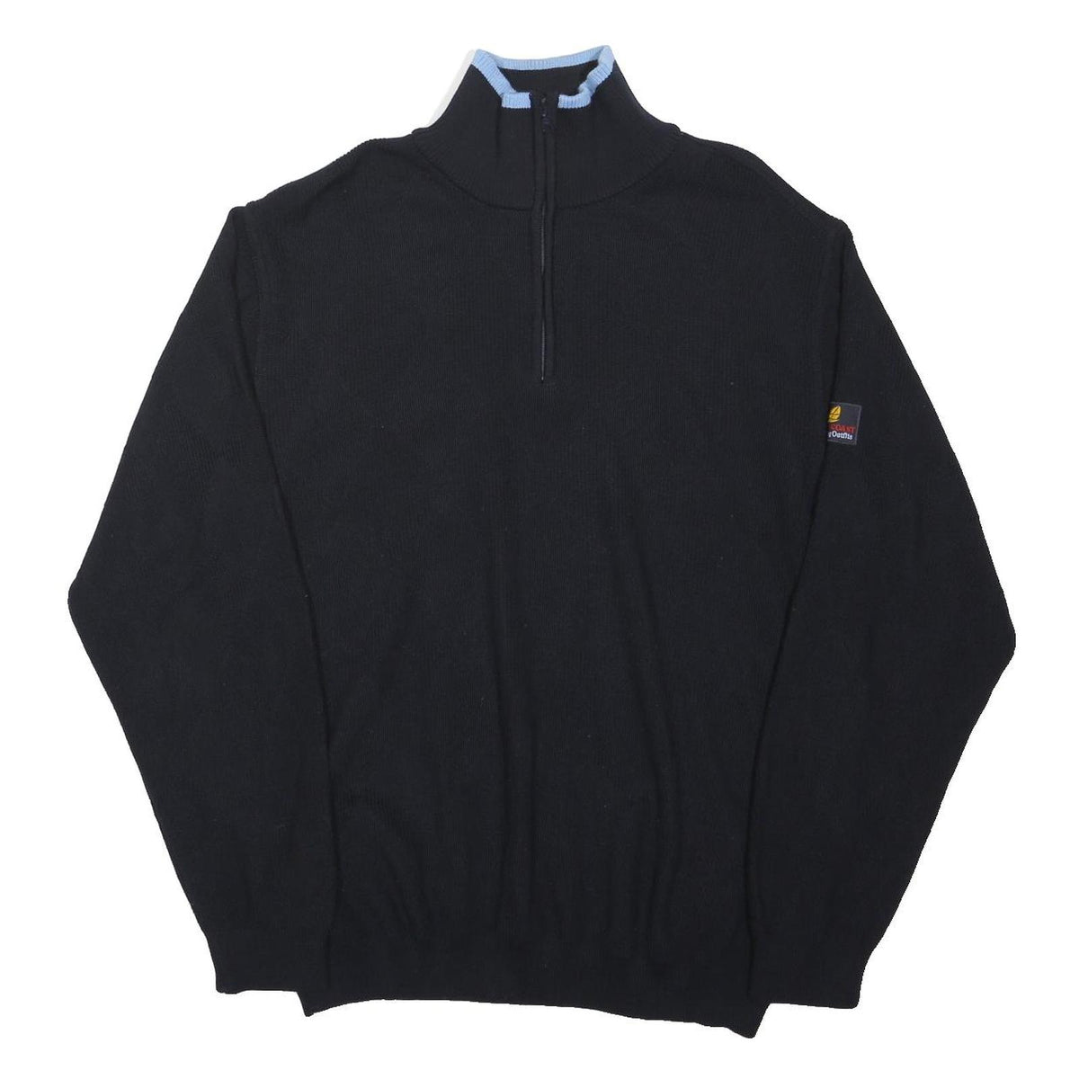 GREEN COAST Mens Black Pullover Plain 1/4 Zip Jumper Cotton Blend L Half Zip