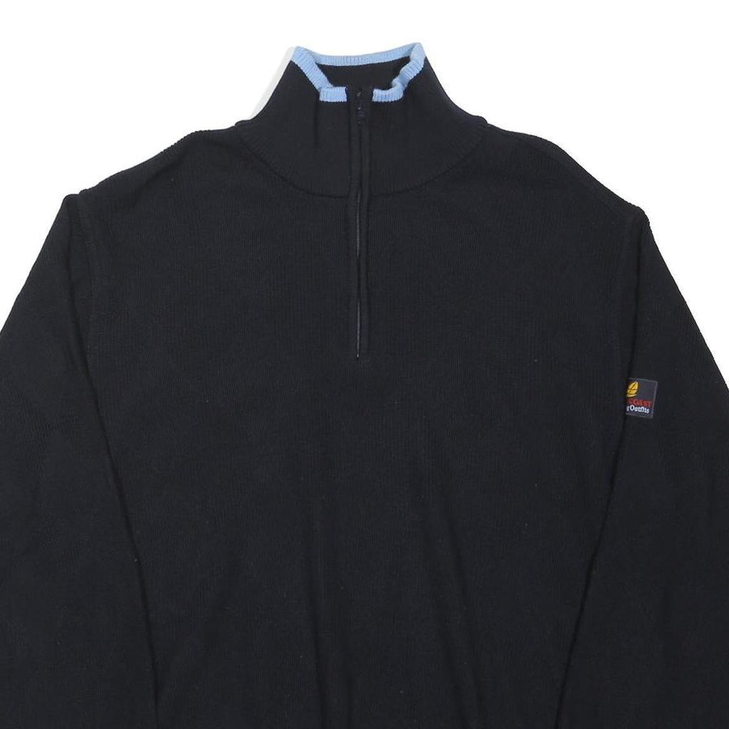 GREEN COAST Mens Black Pullover Plain 1/4 Zip Jumper Cotton Blend L Half Zip