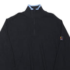 GREEN COAST Mens Black Pullover Plain 1/4 Zip Jumper Cotton Blend L Half Zip