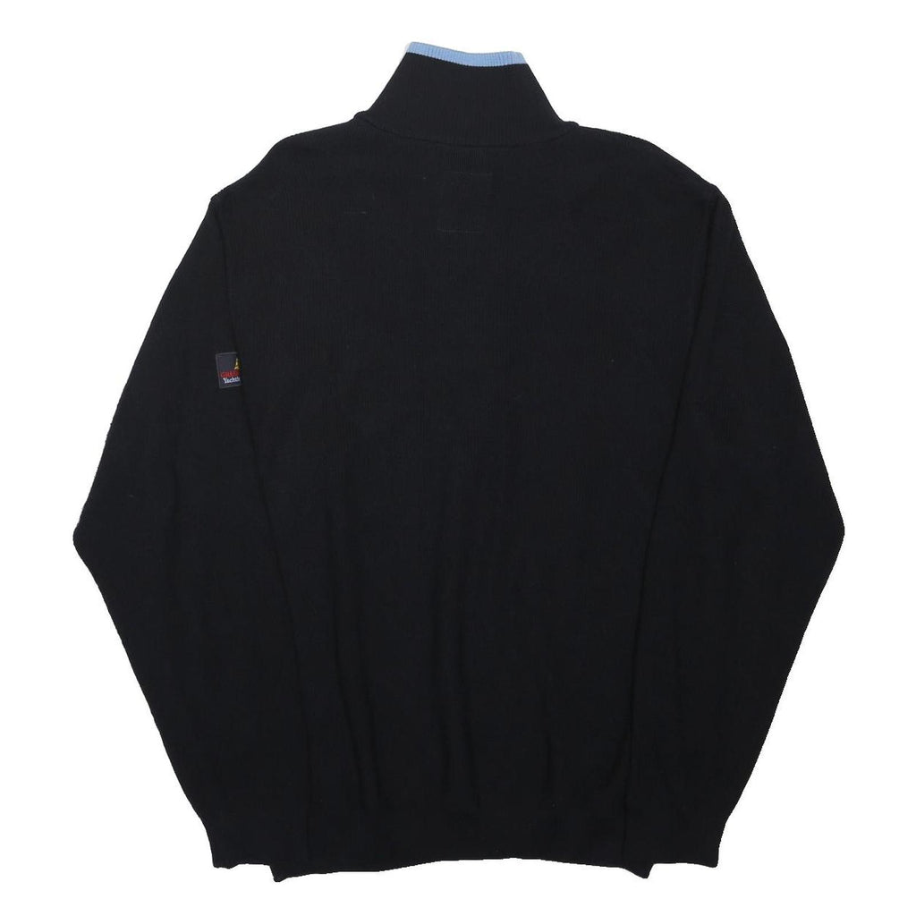 GREEN COAST Mens Black Pullover Plain 1/4 Zip Jumper Cotton Blend L Half Zip