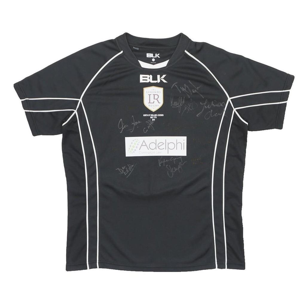 BLK Mens Black Legends Rugby Signed Graphic T-Shirt L Short Sleeve Crew Neck