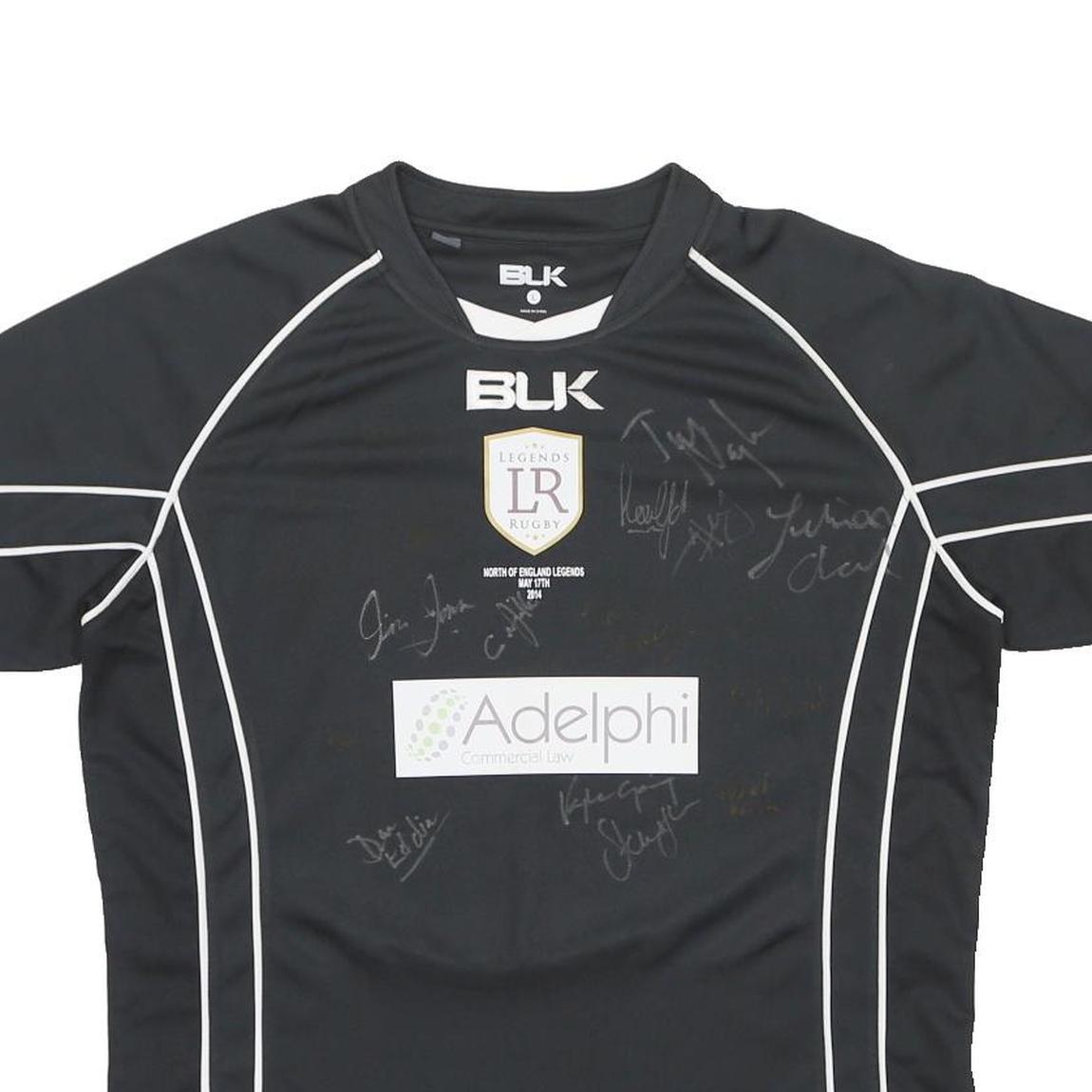 BLK Mens Black Legends Rugby Signed Graphic T-Shirt L Short Sleeve Crew Neck