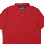 NAUTICA Mens Red Short Sleeve Plain Polo Shirt XL Classic Fit Cotton Blend