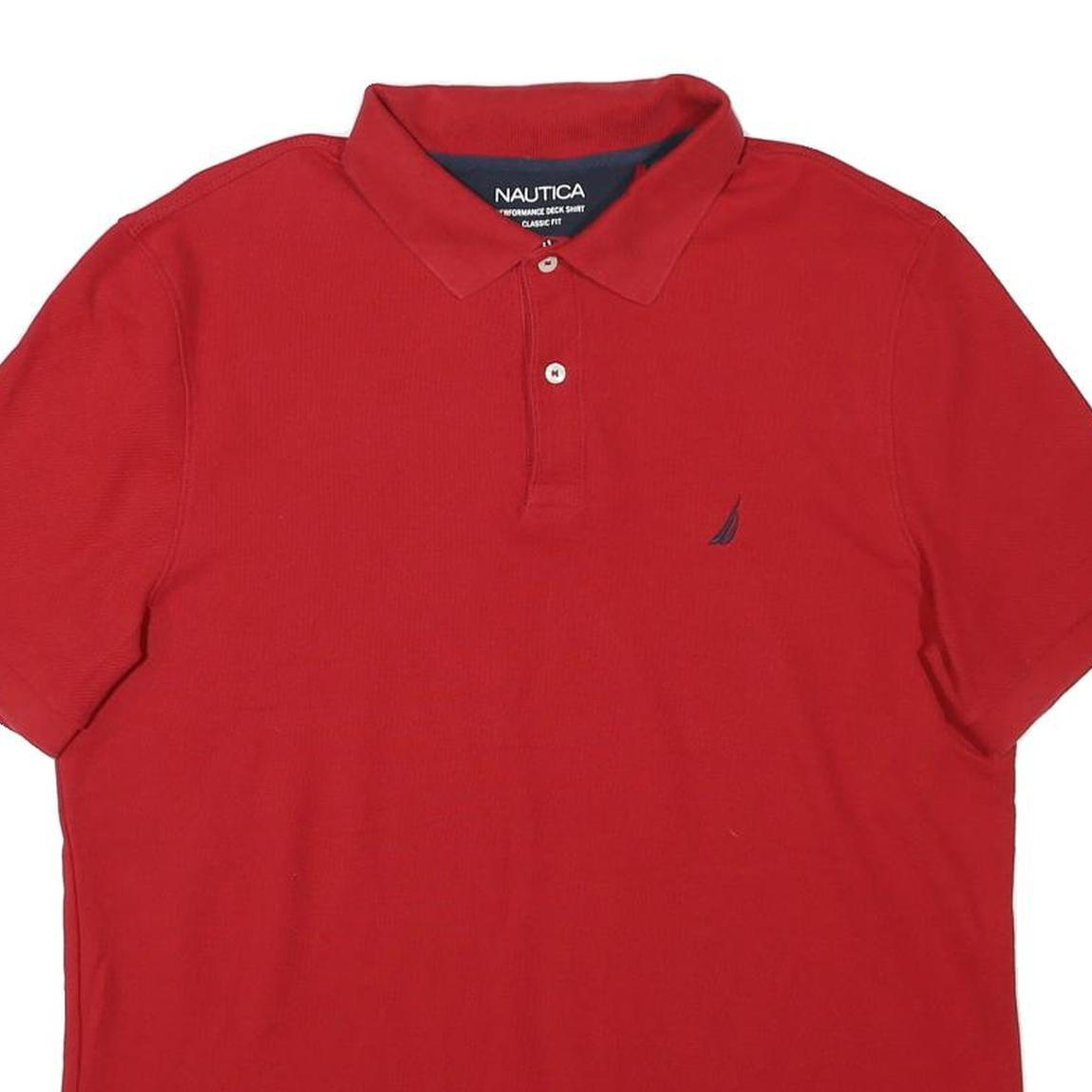 NAUTICA Mens Red Short Sleeve Plain Polo Shirt XL Classic Fit Cotton Blend