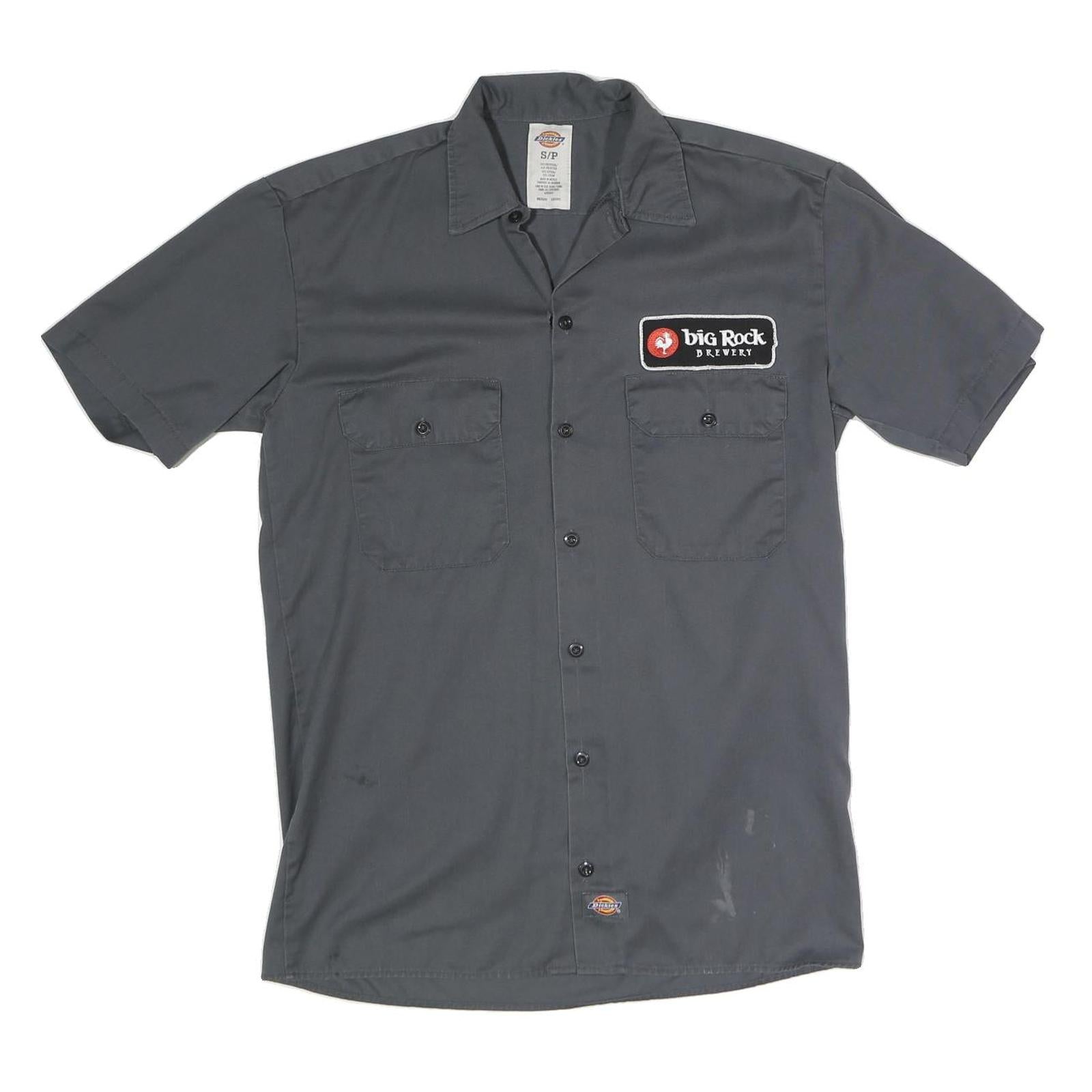 DICKIES Mens Grey Big Rock Brewery Work Shirt S Cotton Blend Button Fastening