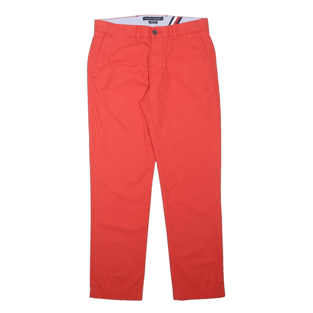 TOMMY HILFIGER Mens Regular Red Cotton Blend Zip Trousers W32 L30 Casual Stylish