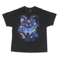 DOM Mens Black Space Wolf Graphic T-Shirt XL Short Sleeve Crew Neck Unique Print