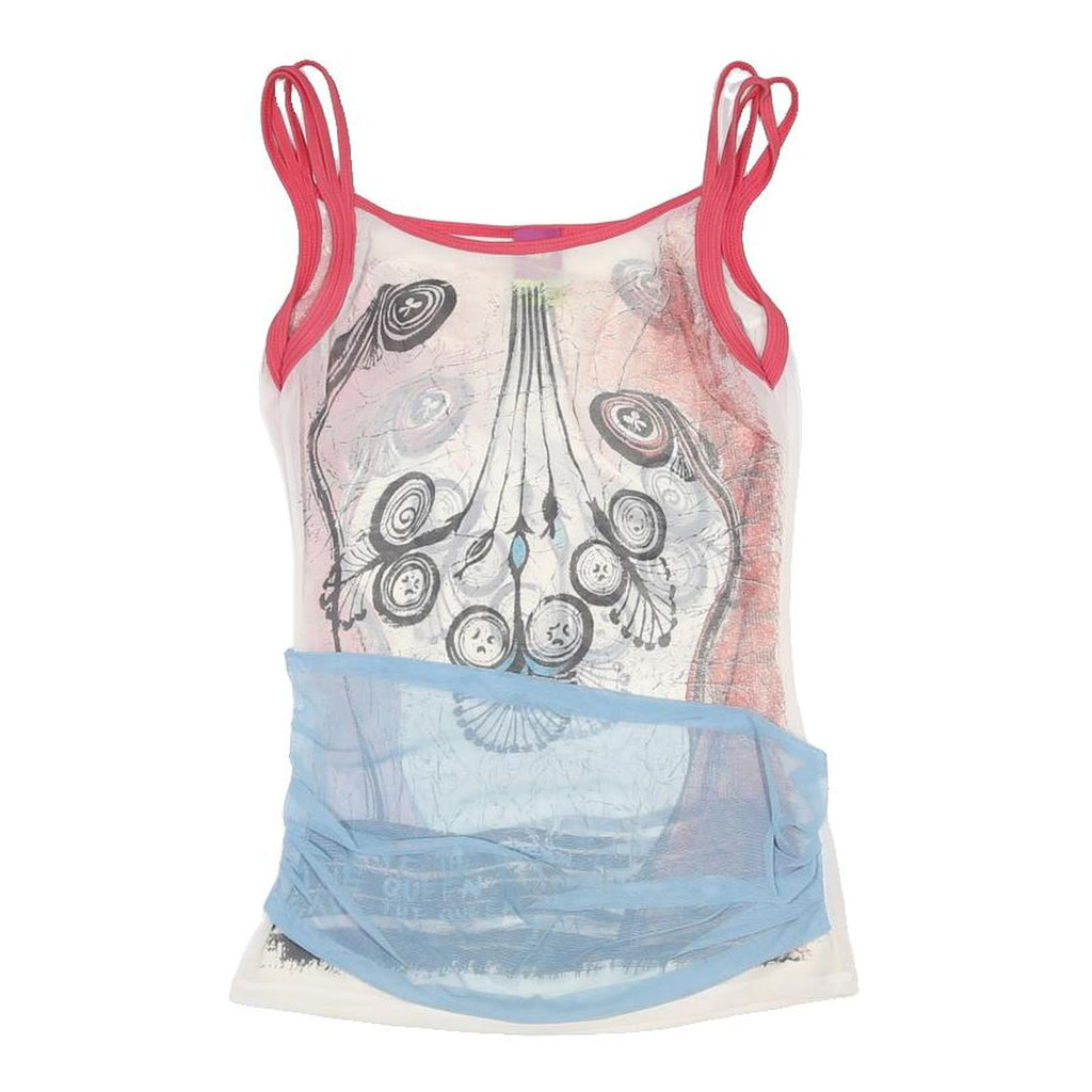 SAVE THE QUEEN Womens White Pink Blue Printed Cropped Vest Sleeveless M Graphic