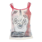 SAVE THE QUEEN Womens White Pink Blue Printed Cropped Vest Sleeveless M Graphic