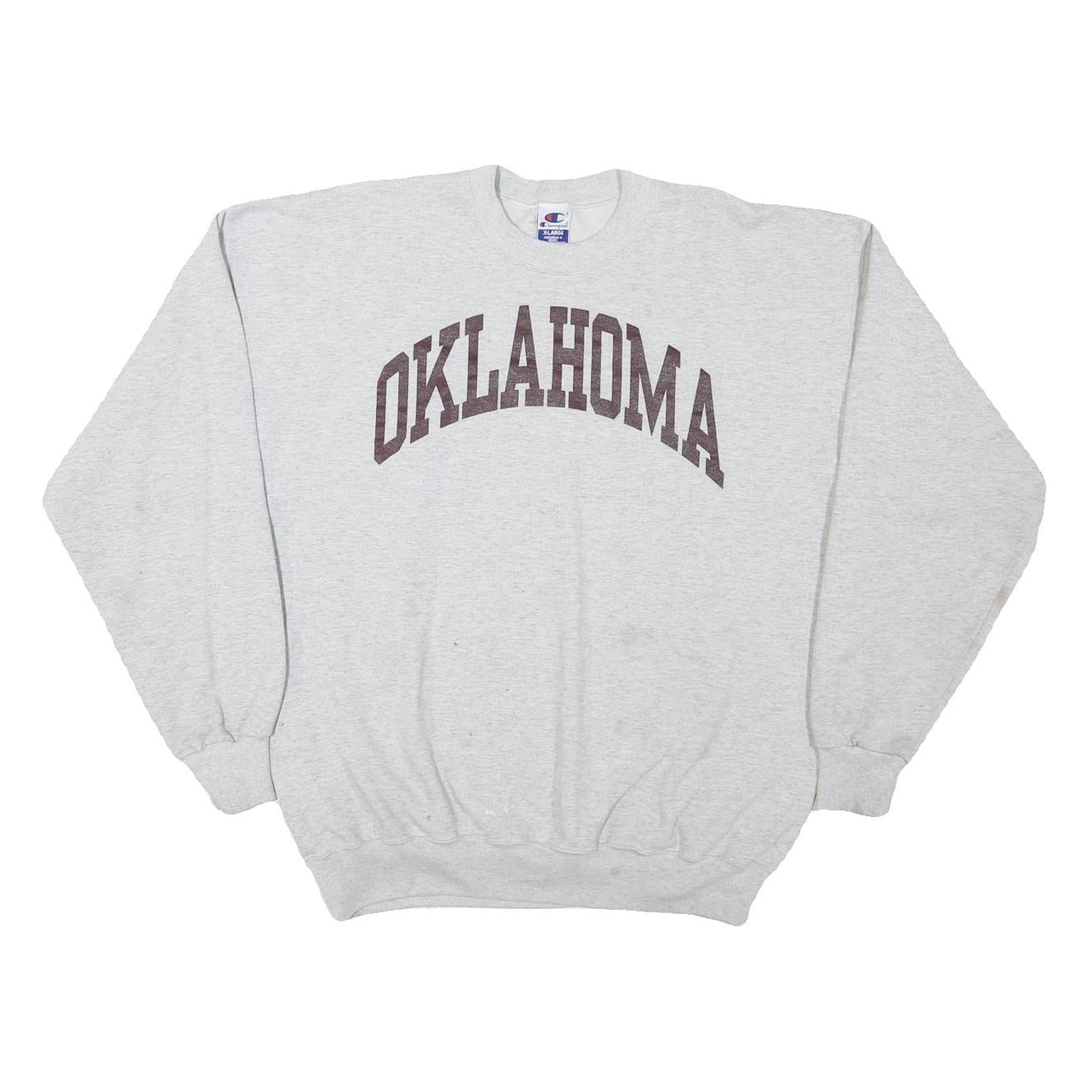 CHAMPION Mens Grey Oklahoma Crew Neck XL Cotton Blend Pullover Sweatshirt