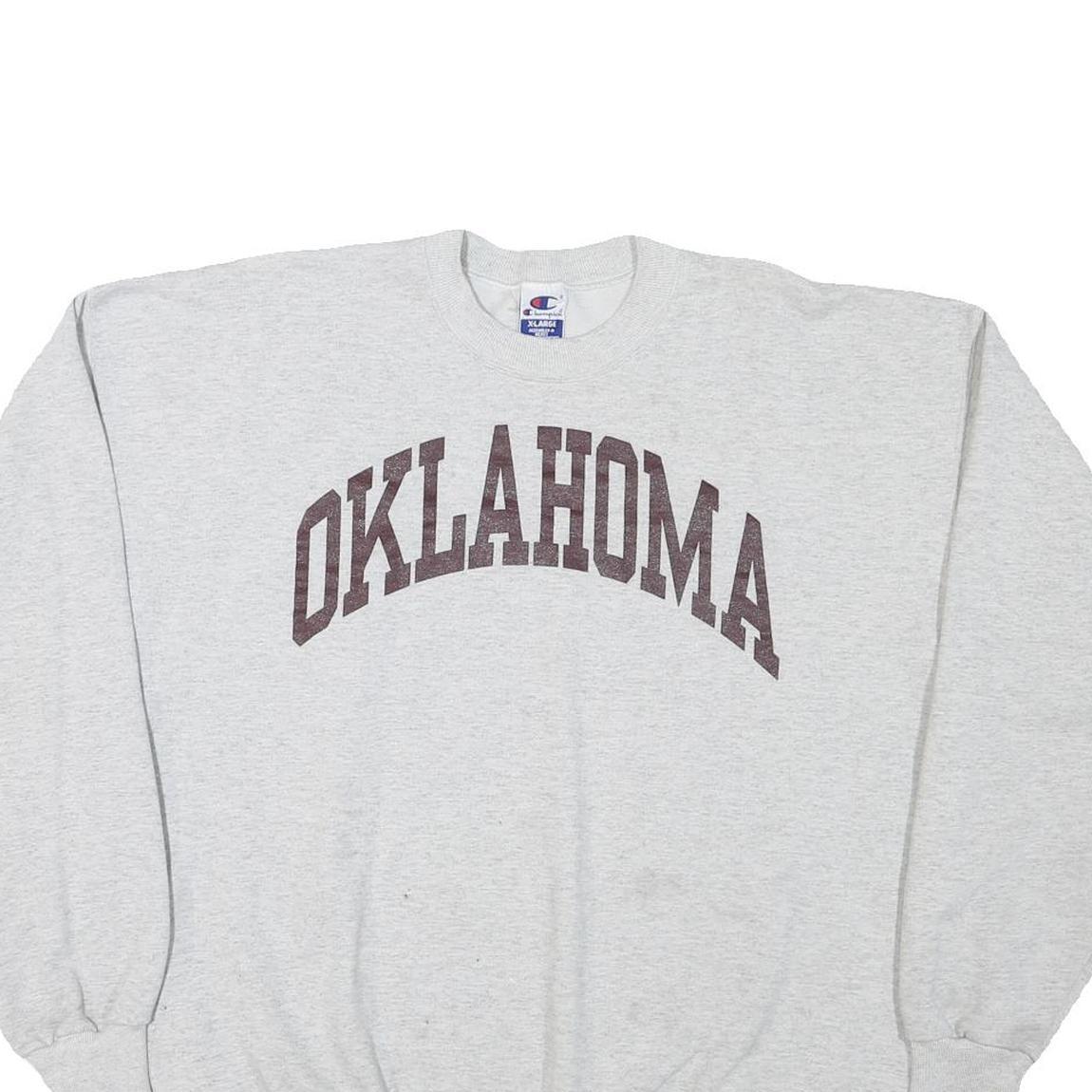 CHAMPION Mens Grey Oklahoma Crew Neck XL Cotton Blend Pullover Sweatshirt