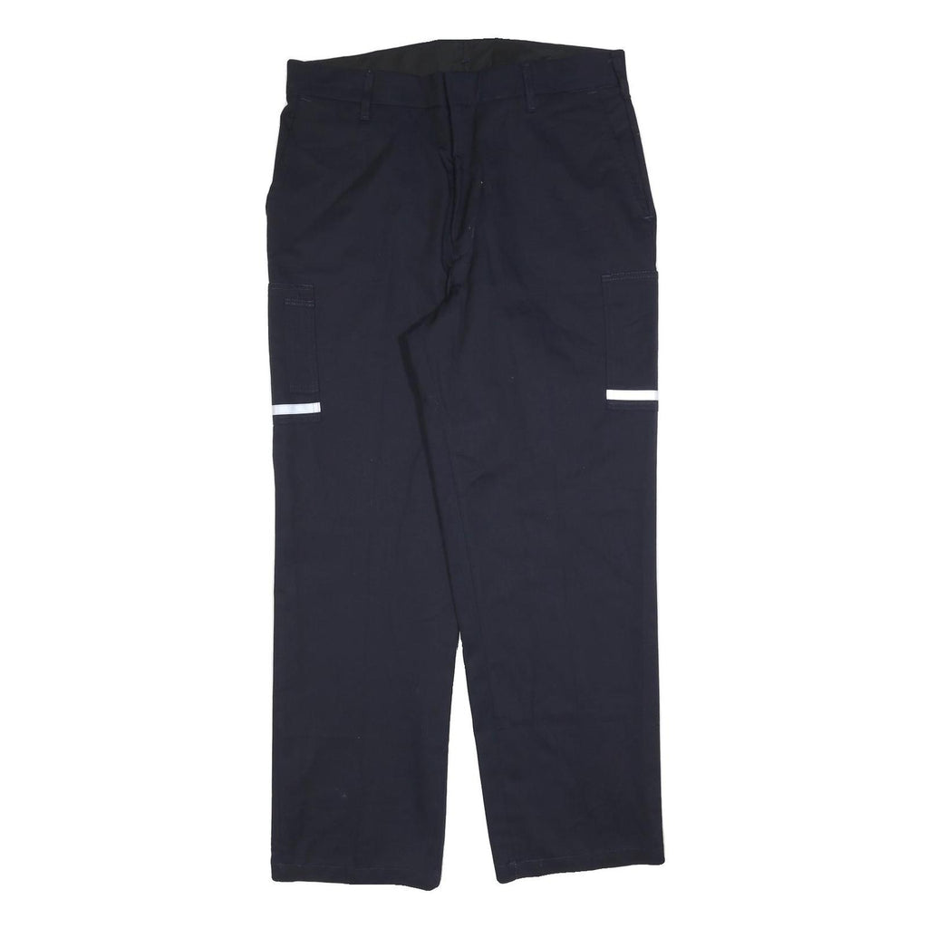 Mens Cotton Blend Regular Fit Navy Blue Trousers W38 L32 Workwear Zip Closure