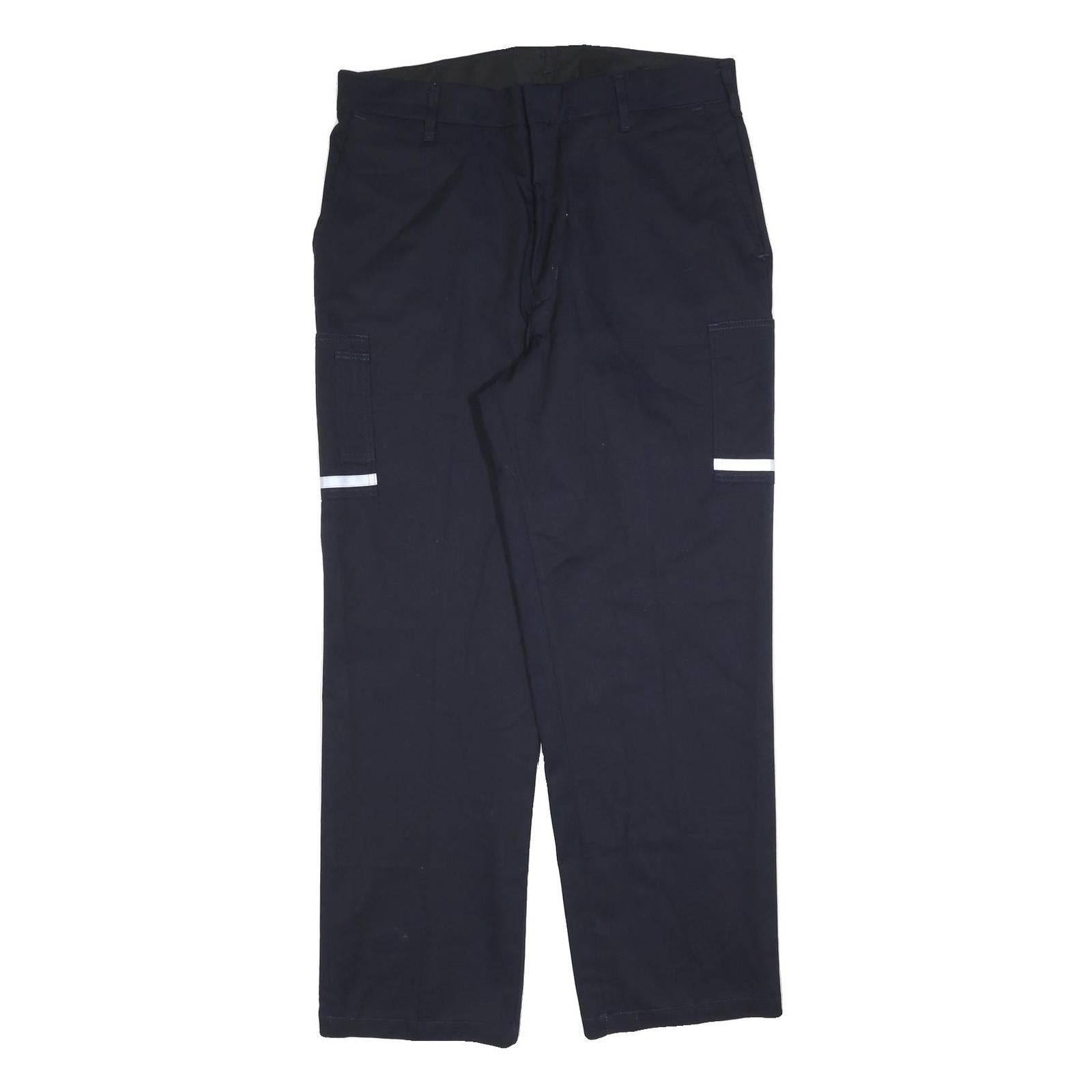 Mens Cotton Blend Regular Fit Navy Blue Trousers W38 L32 Workwear Zip Closure