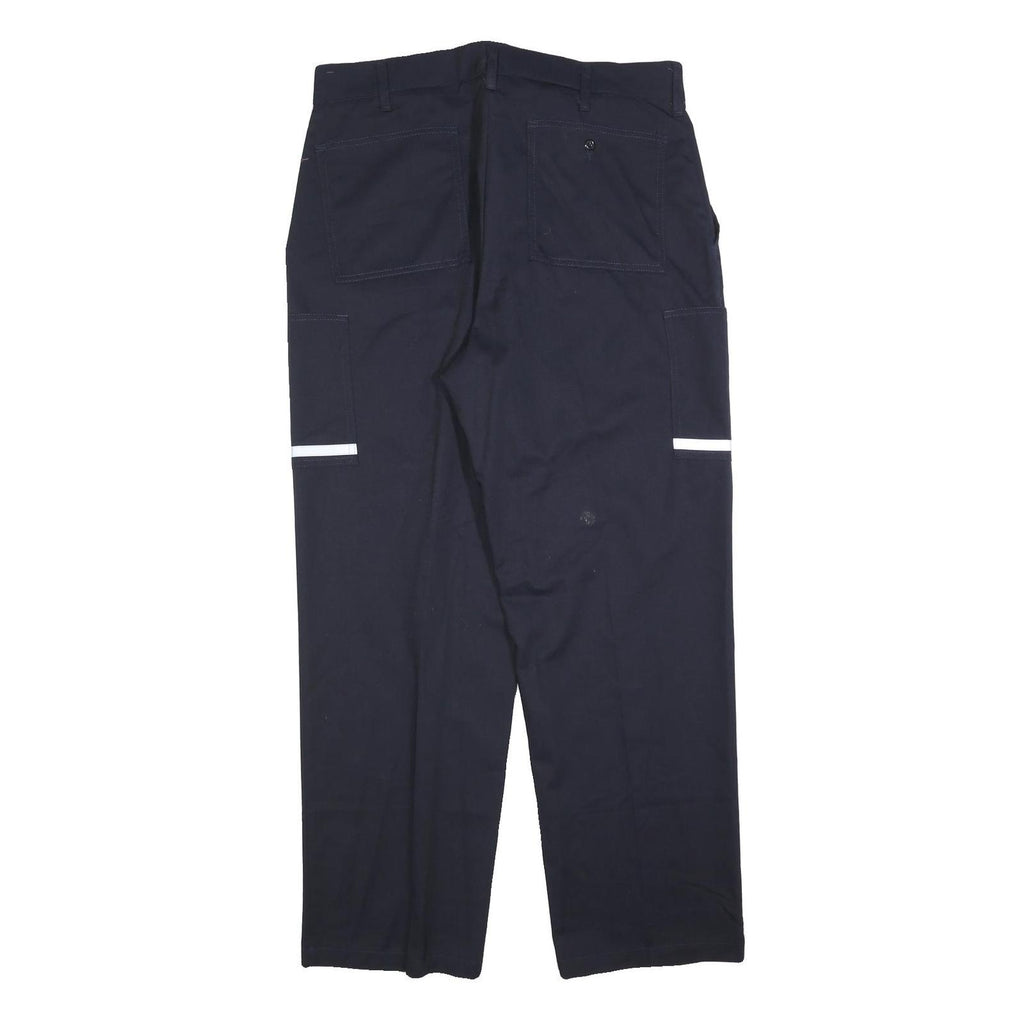 Mens Cotton Blend Regular Fit Navy Blue Trousers W38 L32 Workwear Zip Closure