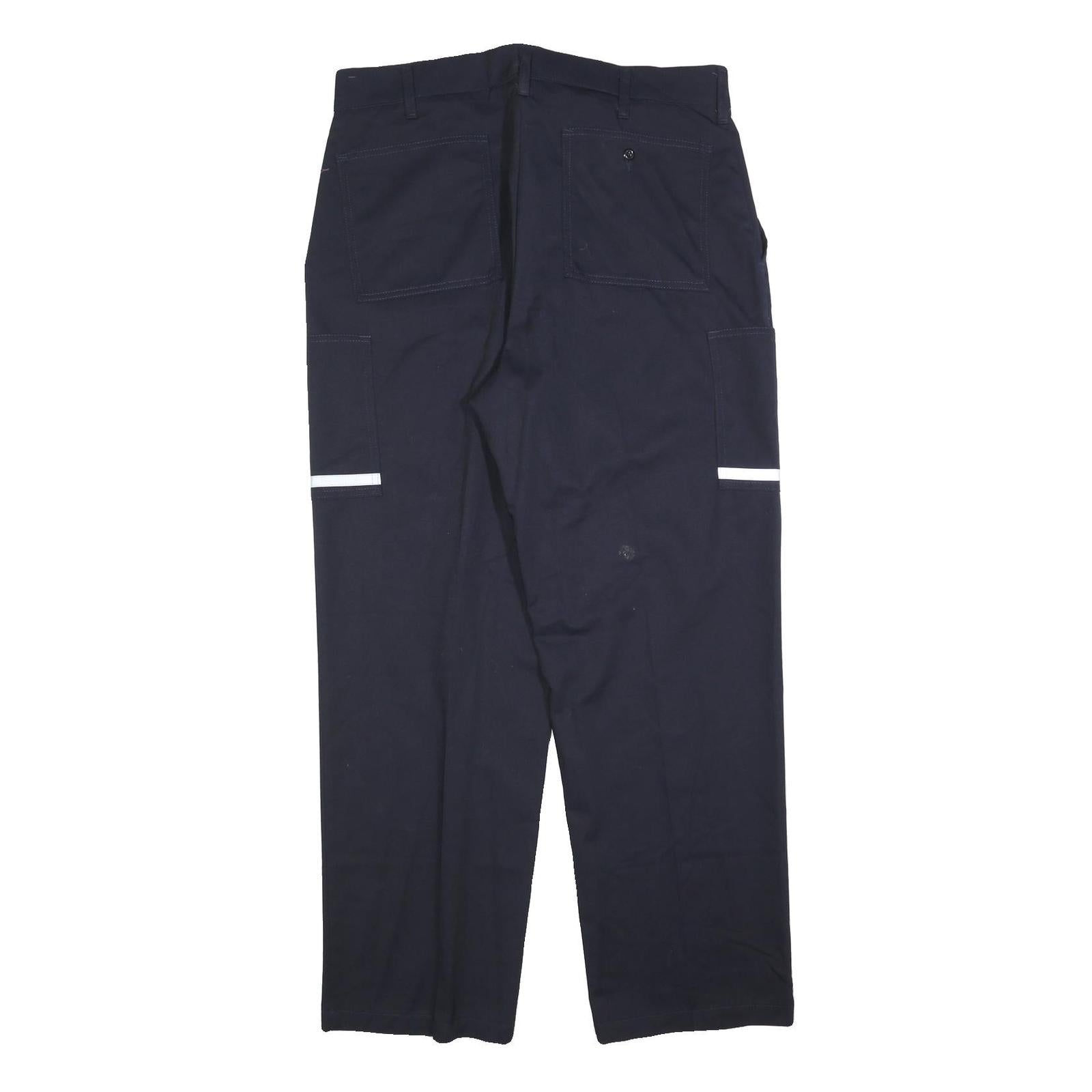 Mens Cotton Blend Regular Fit Navy Blue Trousers W38 L32 Workwear Zip Closure