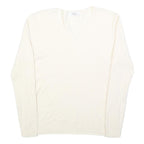 COZY Womens Cream Jumper Plain V-Neck Basic Knit L Cotton Blend Comfortable