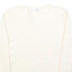 COZY Womens Cream Jumper Plain V-Neck Basic Knit L Cotton Blend Comfortable