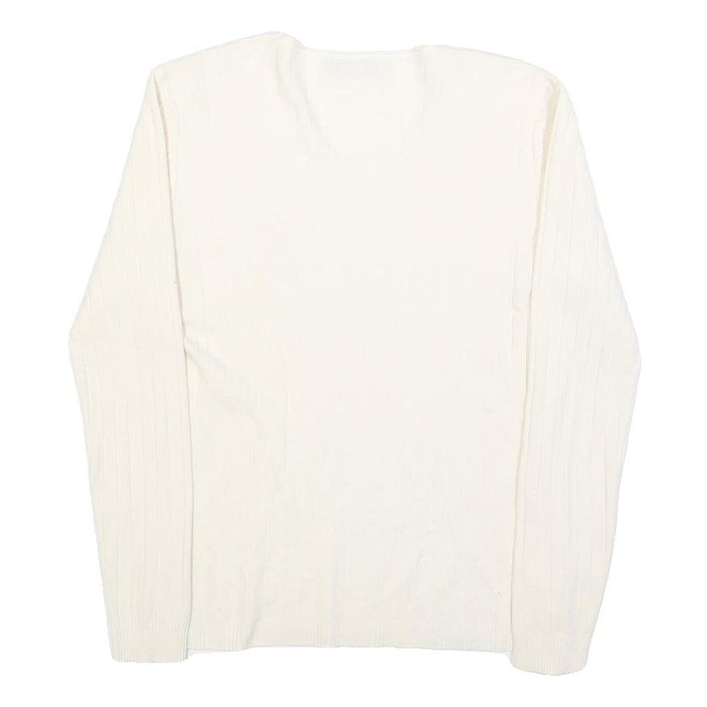 COZY Womens Cream Jumper Plain V-Neck Basic Knit L Cotton Blend Comfortable