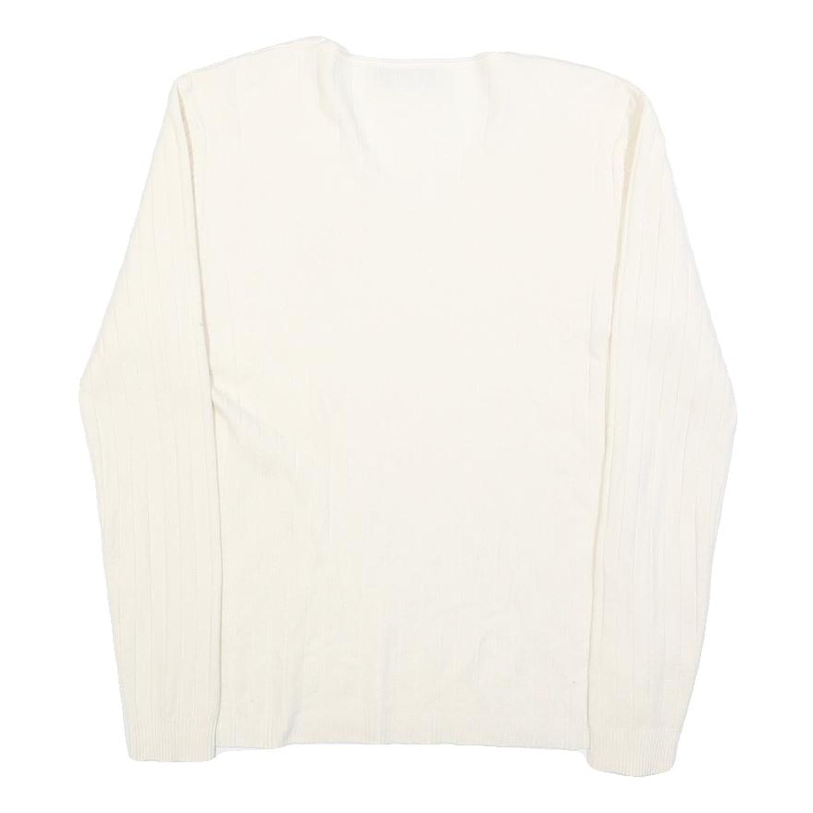 COZY Womens Cream Jumper Plain V-Neck Basic Knit L Cotton Blend Comfortable