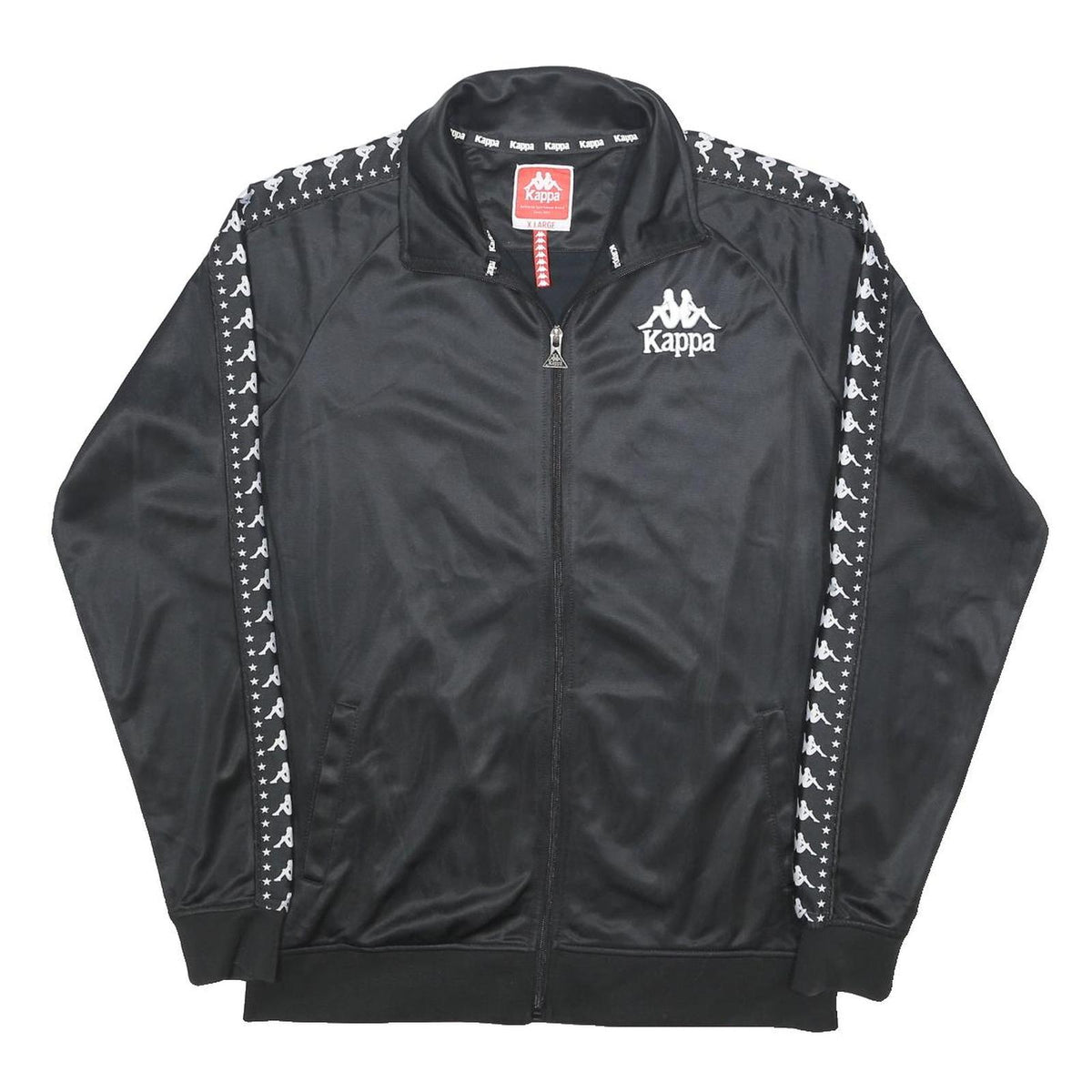 KAPPA Mens Black & White Logo Tape Track Jacket XL Polyester Zip