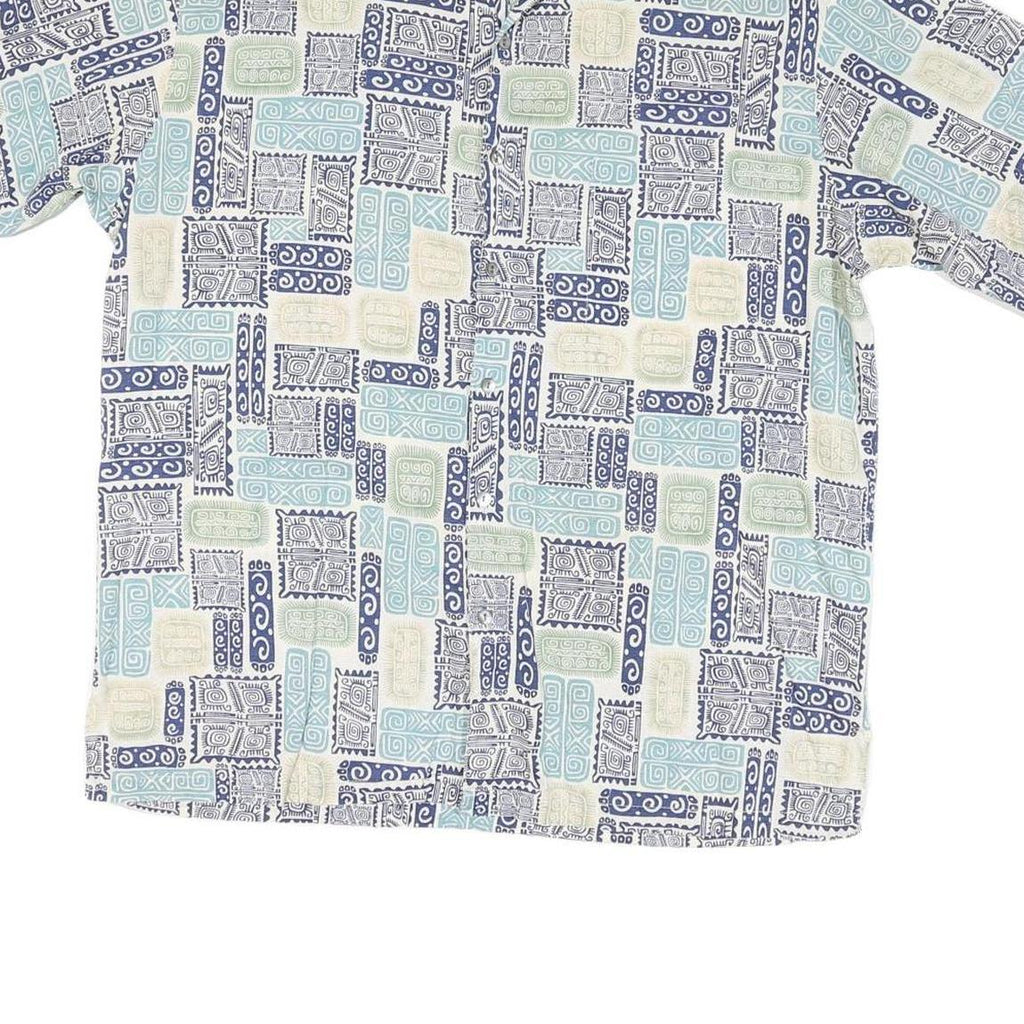 MORM THOMPSON Mens Blue & Cream Patterned Cotton Blend Shirt M Short Sleeve