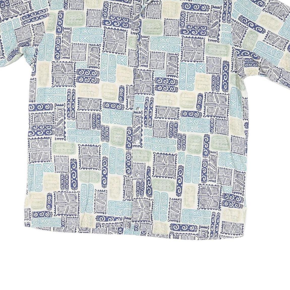 MORM THOMPSON Mens Blue & Cream Patterned Cotton Blend Shirt M Short Sleeve