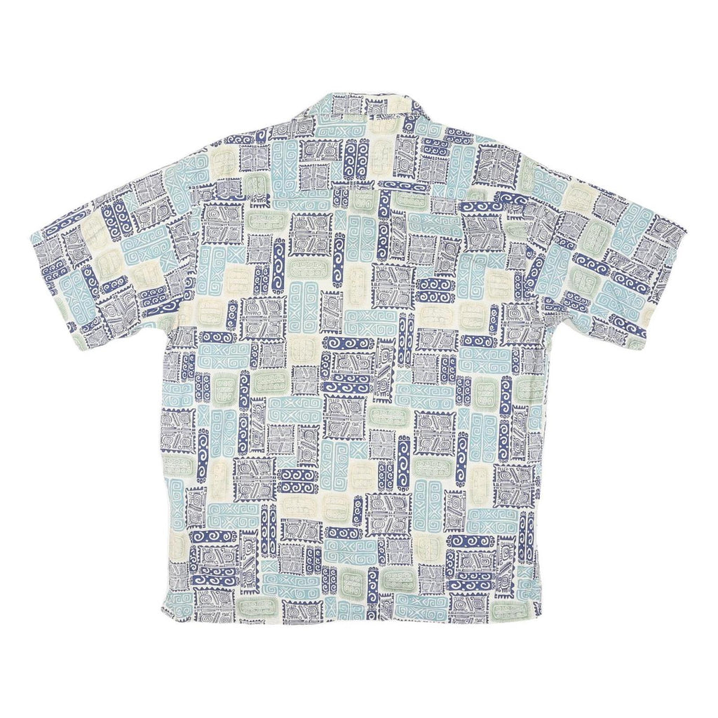 MORM THOMPSON Mens Blue & Cream Patterned Cotton Blend Shirt M Short Sleeve