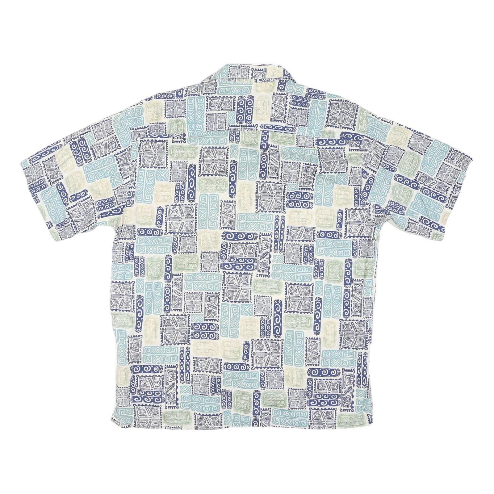 MORM THOMPSON Mens Blue & Cream Patterned Cotton Blend Shirt M Short Sleeve