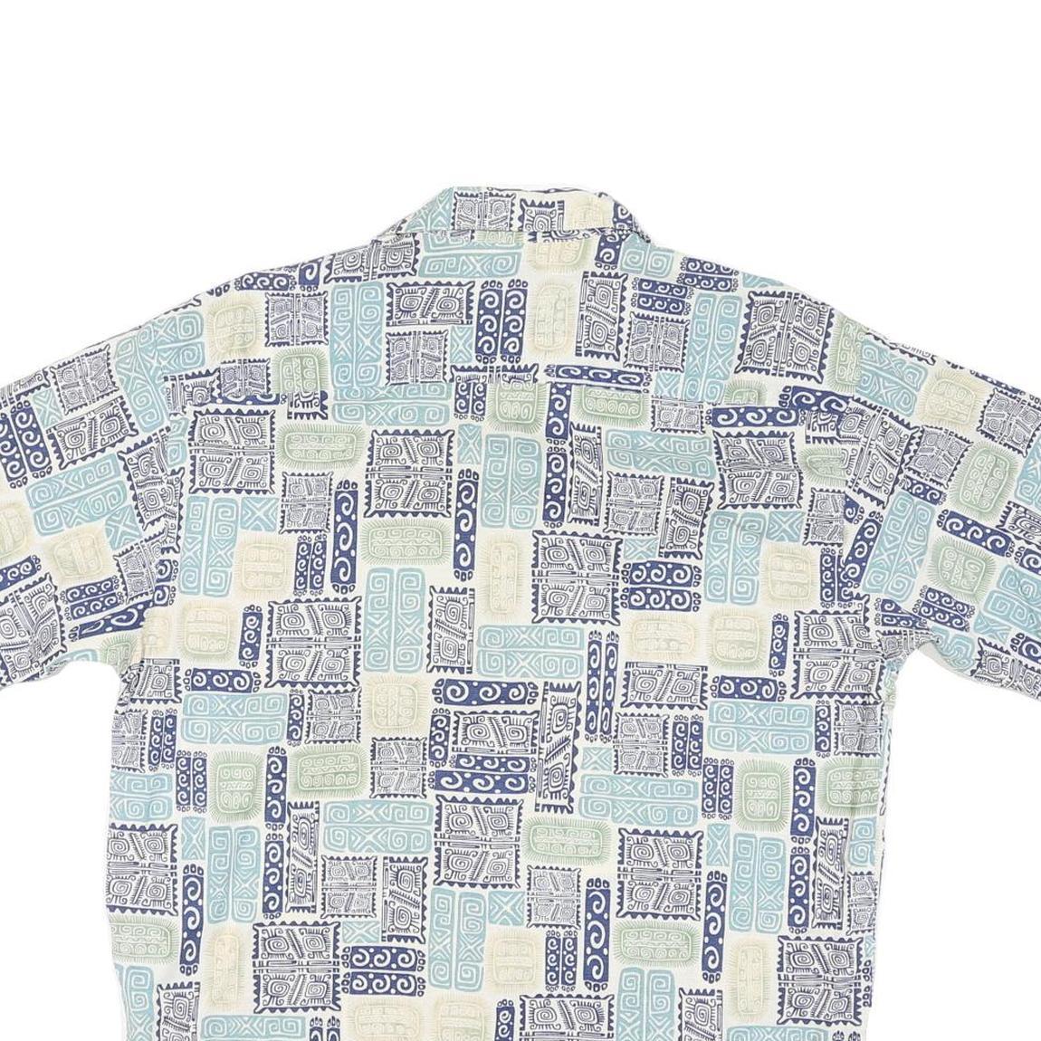MORM THOMPSON Mens Blue & Cream Patterned Cotton Blend Shirt M Short Sleeve