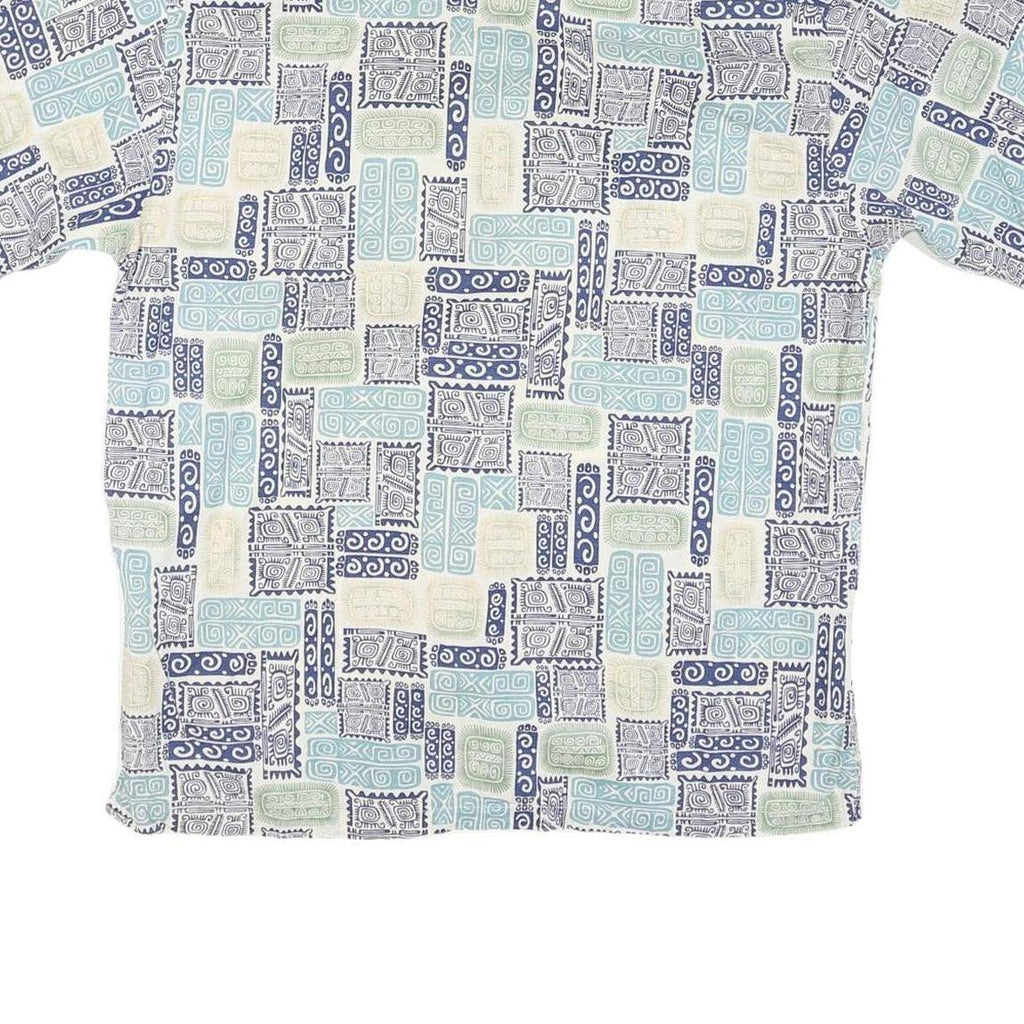 MORM THOMPSON Mens Blue & Cream Patterned Cotton Blend Shirt M Short Sleeve