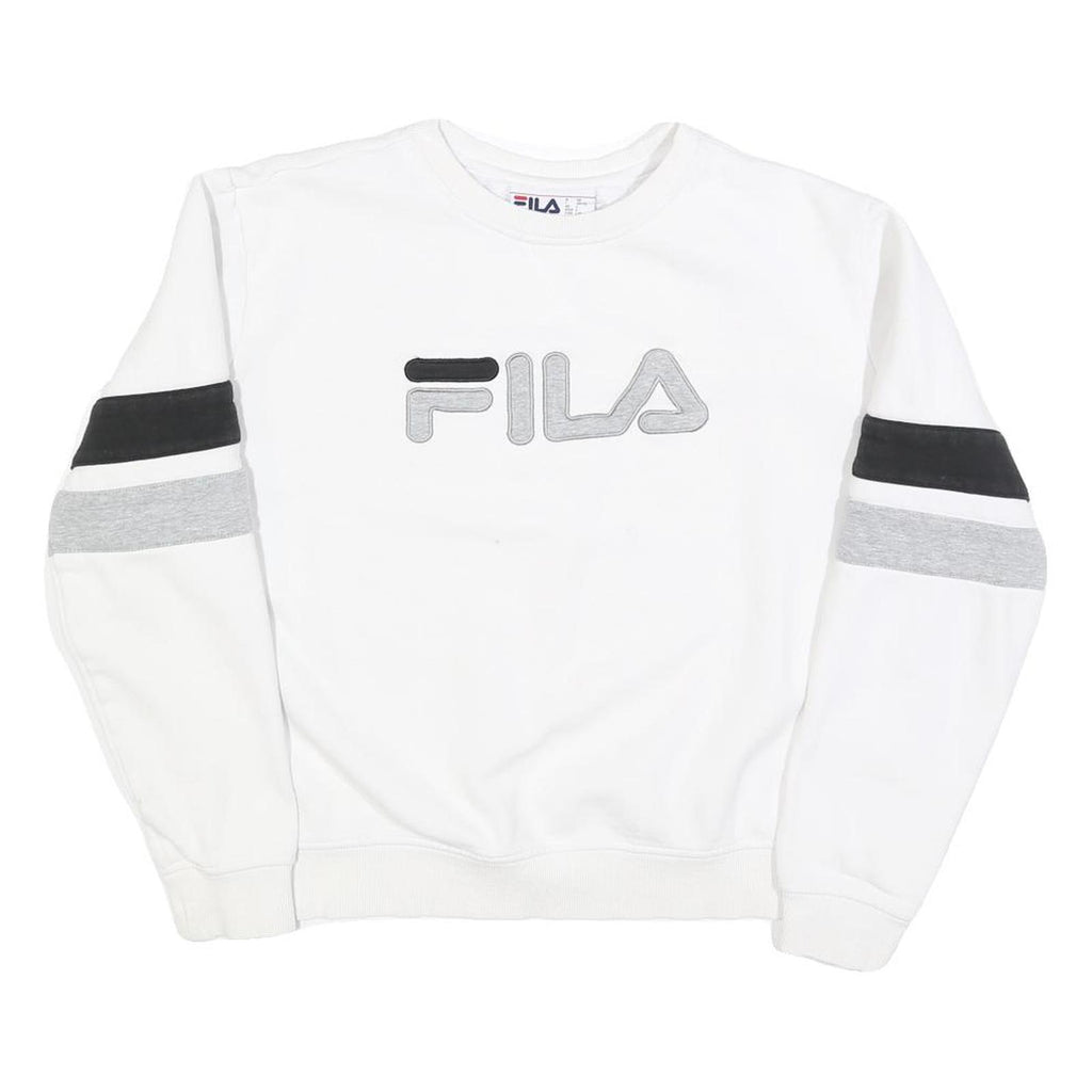 FILA Womens White & Black Sweatshirt Crew Neck L Cotton Blend Logo Pullover