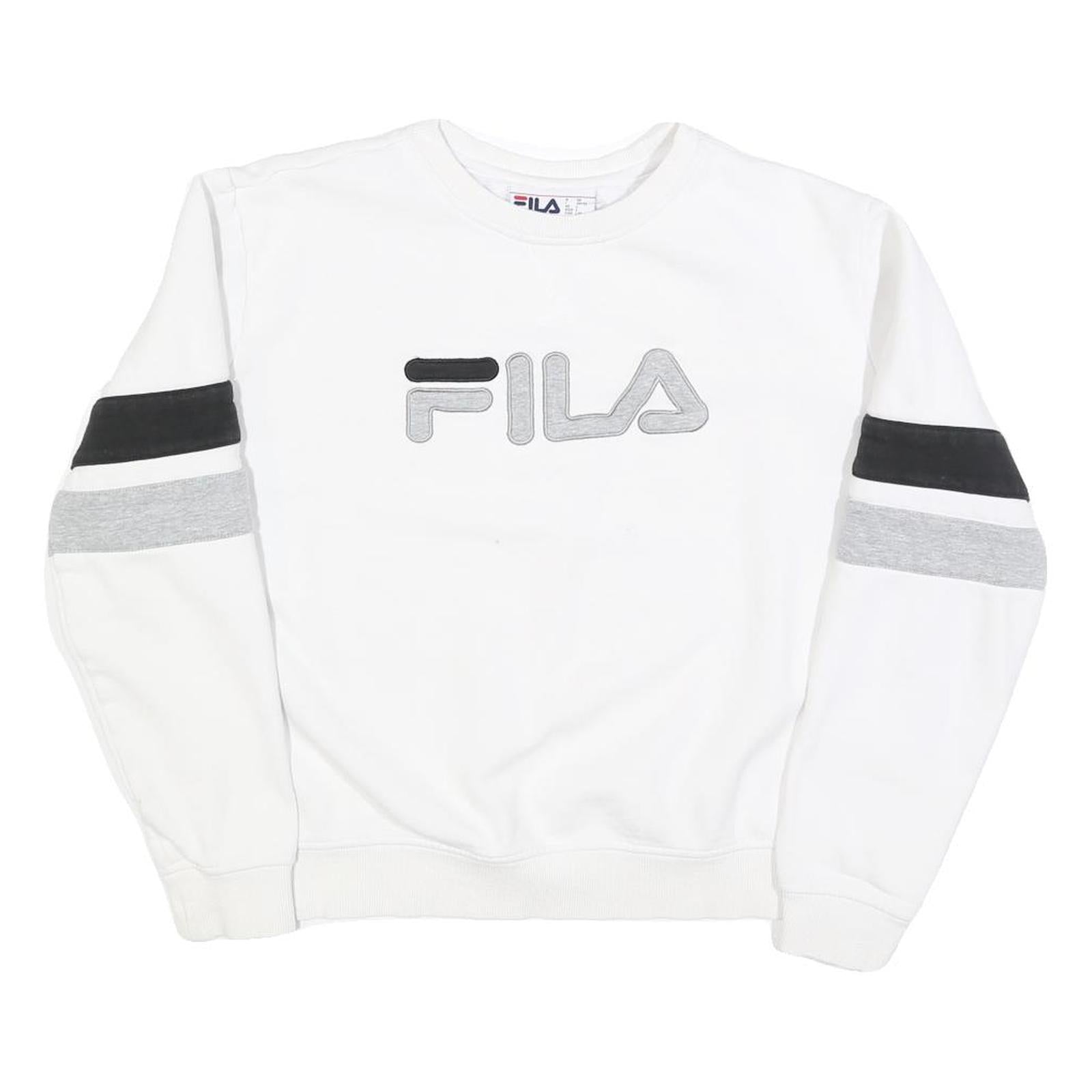 FILA Womens White & Black Sweatshirt Crew Neck L Cotton Blend Logo Pullover