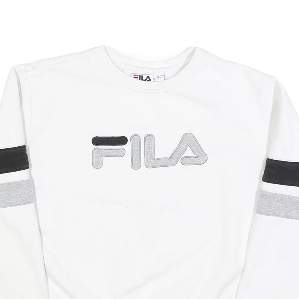 FILA Womens White & Black Sweatshirt Crew Neck L Cotton Blend Logo Pullover