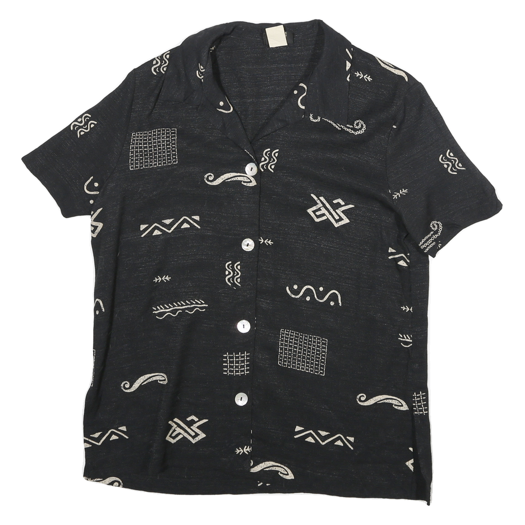 TEDDI Womens Black & Cream Rayon Shirt S Abstract Print Short Sleeve Summer