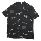TEDDI Womens Black & Cream Rayon Shirt S Abstract Print Short Sleeve Summer