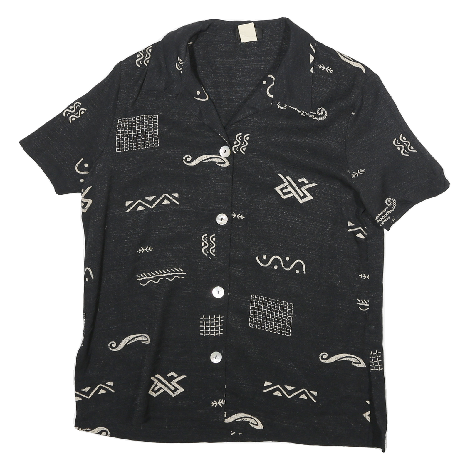 TEDDI Womens Black & Cream Rayon Shirt S Abstract Print Short Sleeve Summer