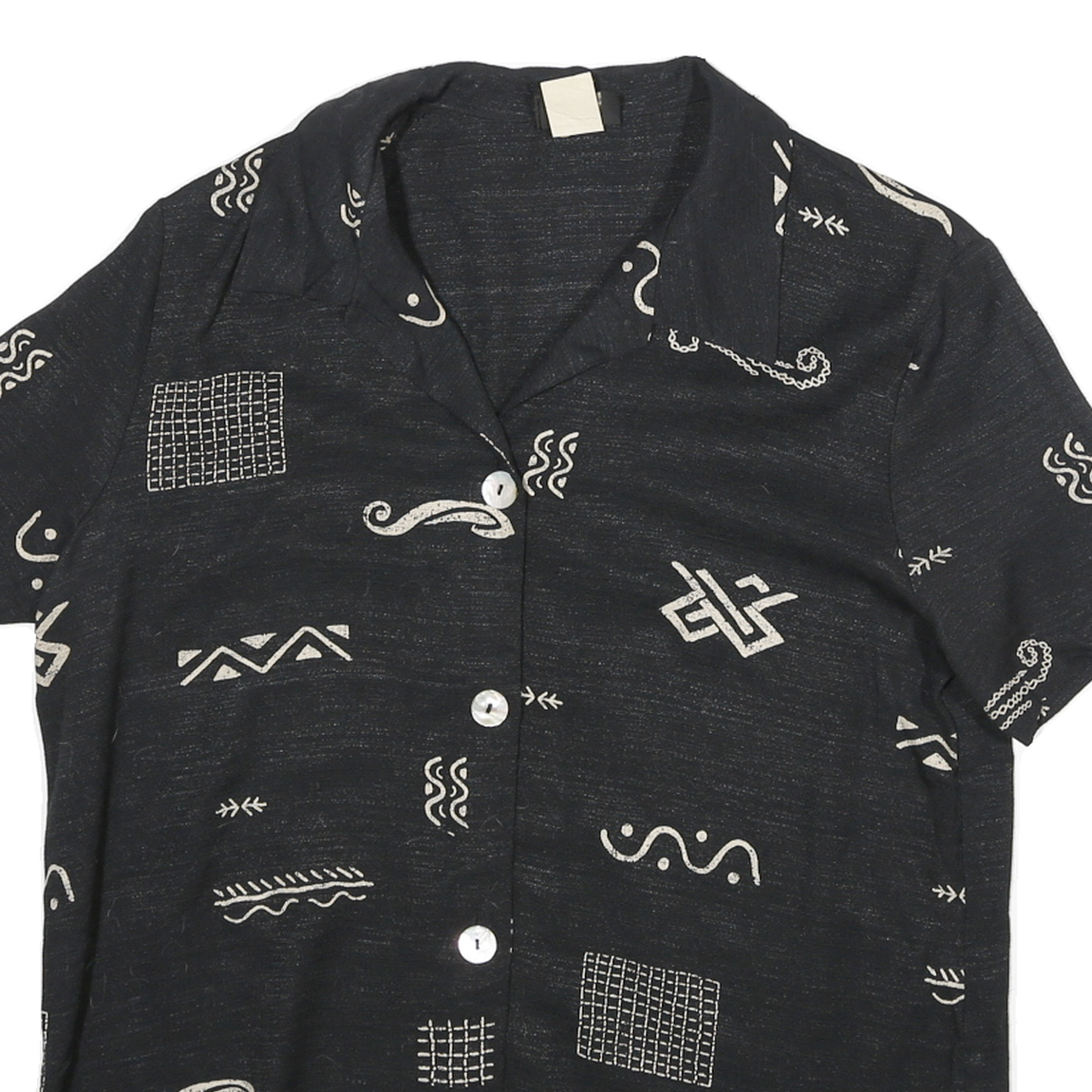 TEDDI Womens Black & Cream Rayon Shirt S Abstract Print Short Sleeve Summer