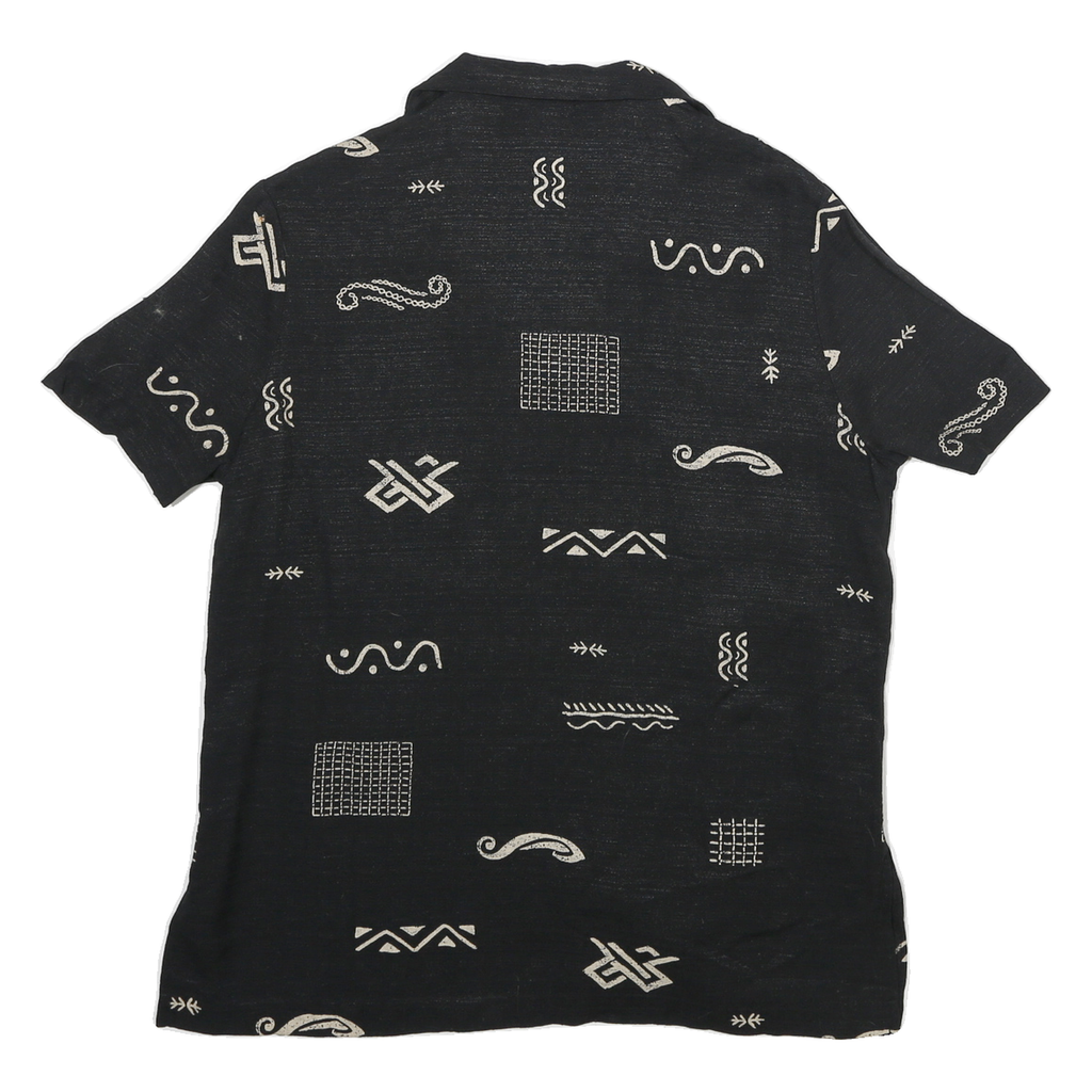 TEDDI Womens Black & Cream Rayon Shirt S Abstract Print Short Sleeve Summer
