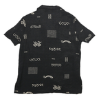 TEDDI Womens Black & Cream Rayon Shirt S Abstract Print Short Sleeve Summer
