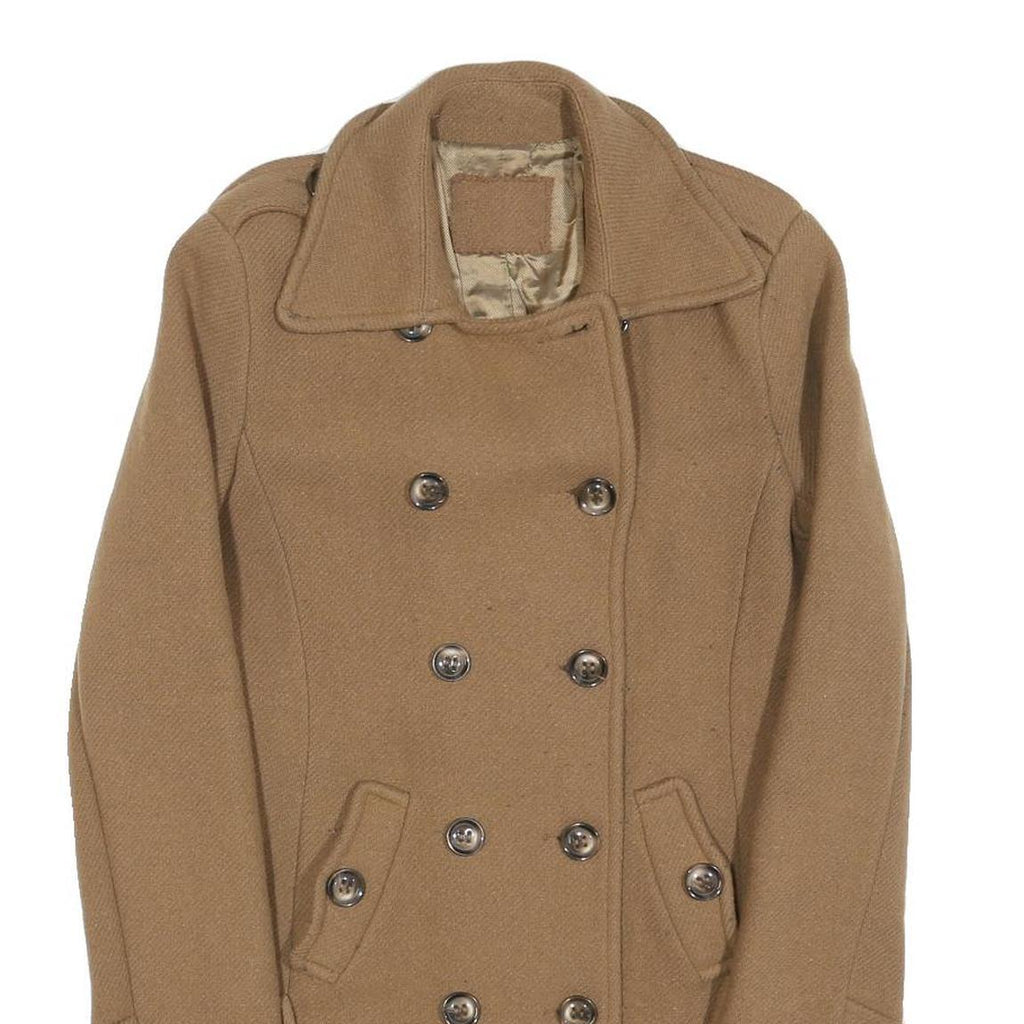 Womens Beige Button Closure Classic Jacket S Plain Elegant Tailored Fashion