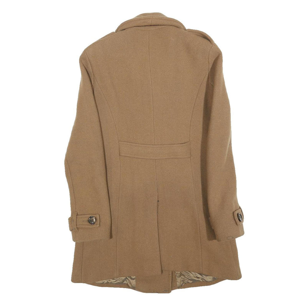 Womens Beige Button Closure Classic Jacket S Plain Elegant Tailored Fashion