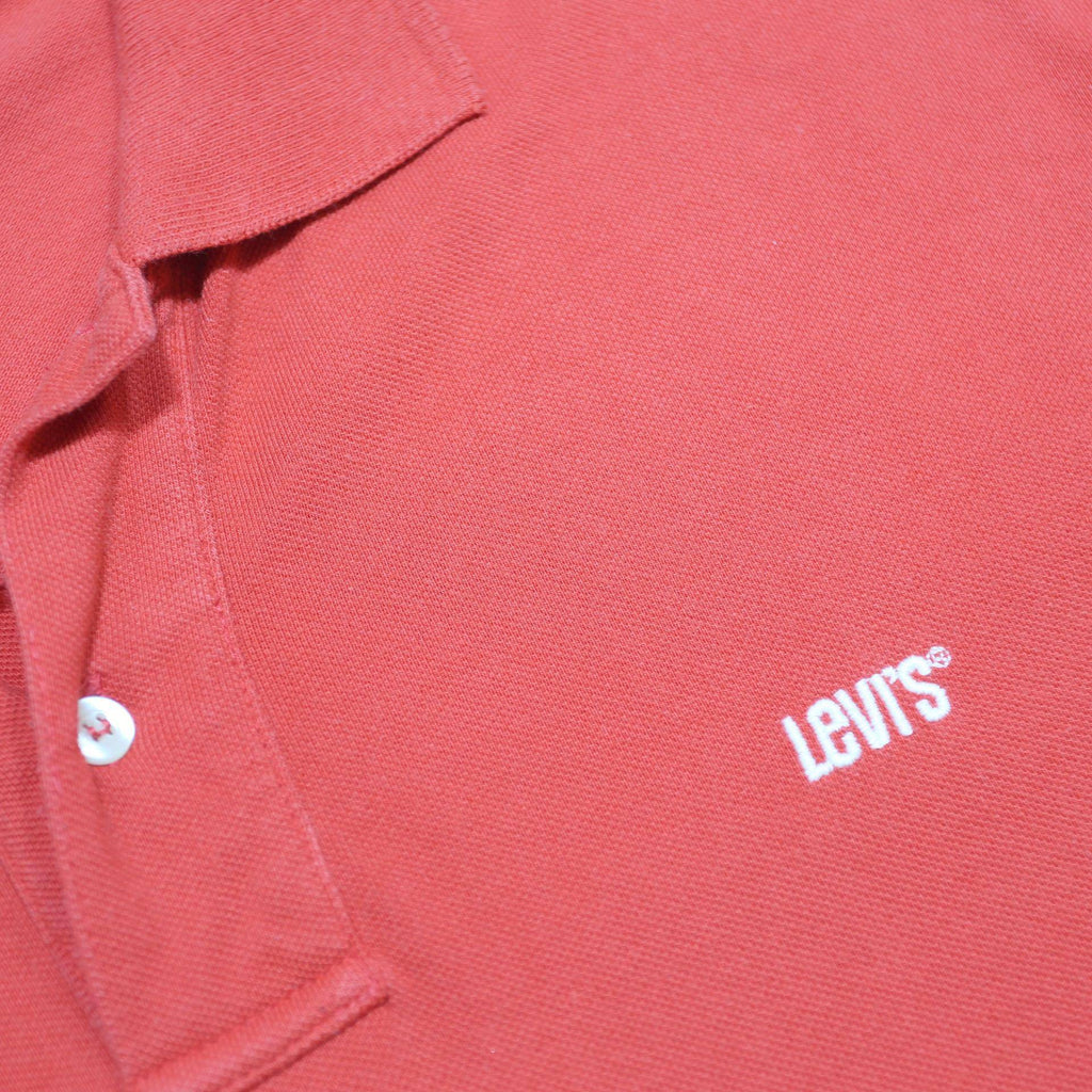 LEVI'S Mens Red Polo Shirt Short Sleeve Plain L Cotton Casual Summer Top