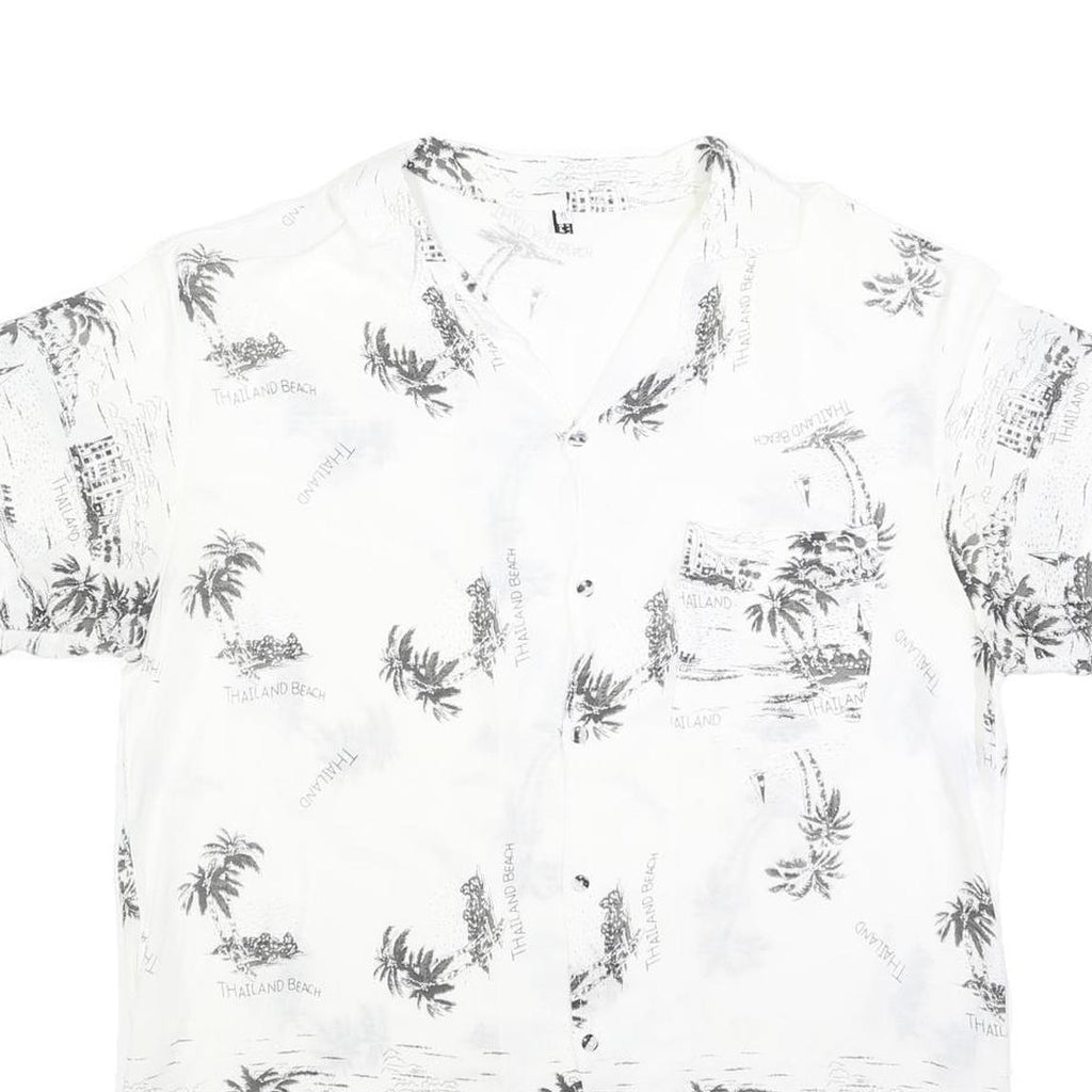 Mens White & Black Thailand Beach Print Cotton Blend Shirt XL Casual Holiday