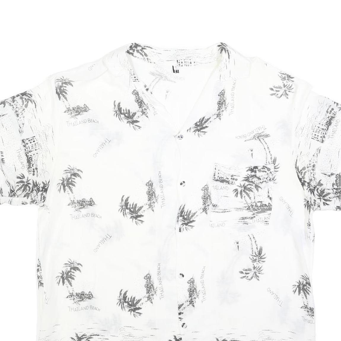 Mens White & Black Thailand Beach Print Cotton Blend Shirt XL Casual Holiday