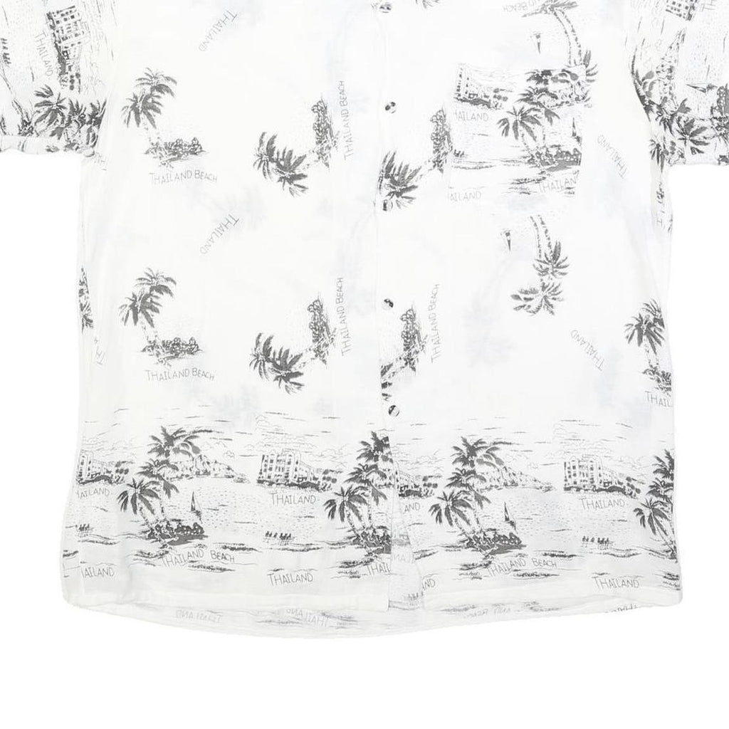Mens White & Black Thailand Beach Print Cotton Blend Shirt XL Casual Holiday