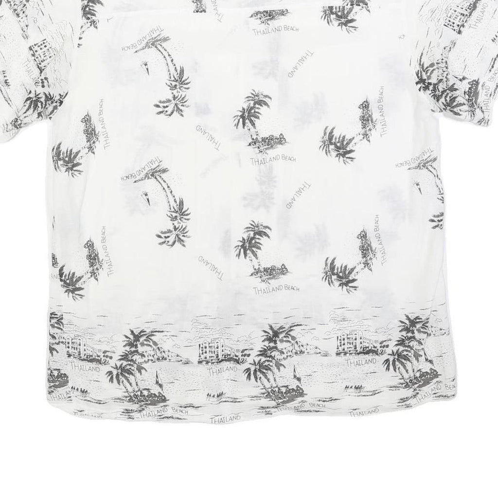 Mens White & Black Thailand Beach Print Cotton Blend Shirt XL Casual Holiday
