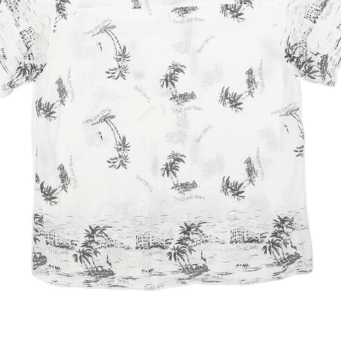 Mens White & Black Thailand Beach Print Cotton Blend Shirt XL Casual Holiday