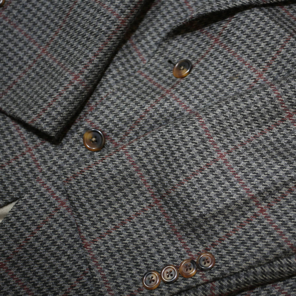 TOMMY HILFIGER Mens Grey & Maroon Wool Blend Blazer Jacket L Woven Check